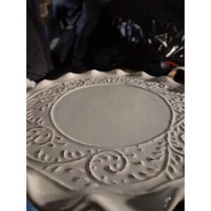 Maioliche James Ceramic Pedestal Cake Stand With Scroll Pattern On Edge...